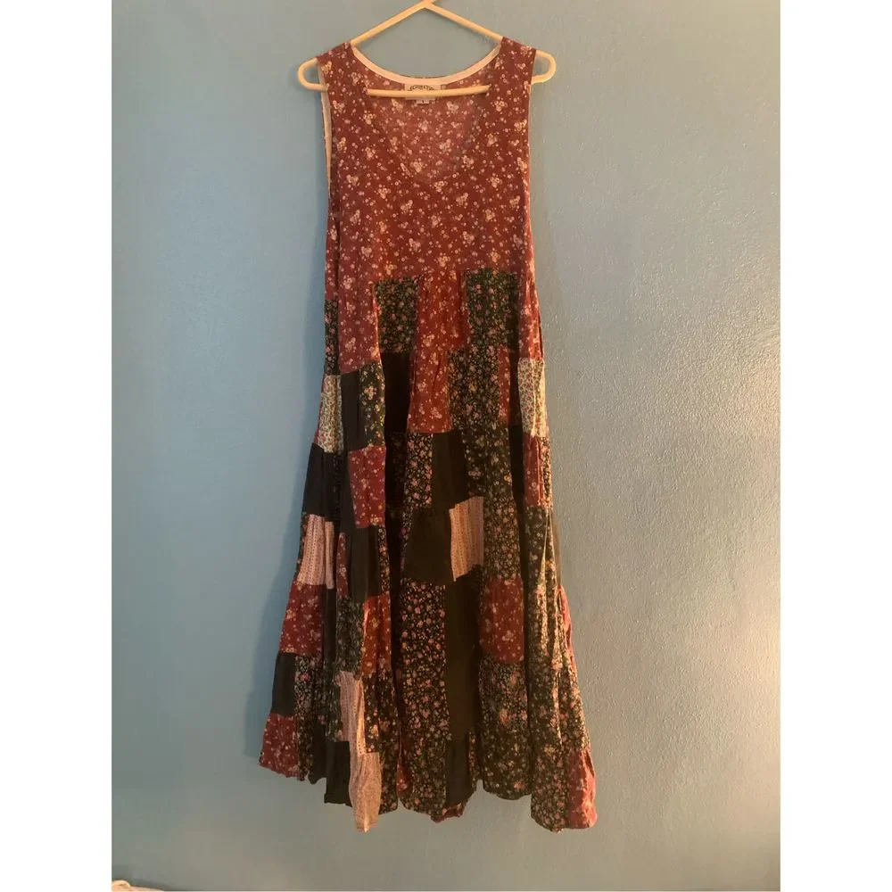 Vintage Recollections Cottage Core Patchwork Sleeveless Floral Maxi Dress Size S